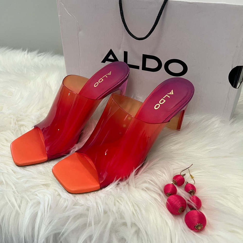 ALDO Women's Red and Orange Heeled Mules